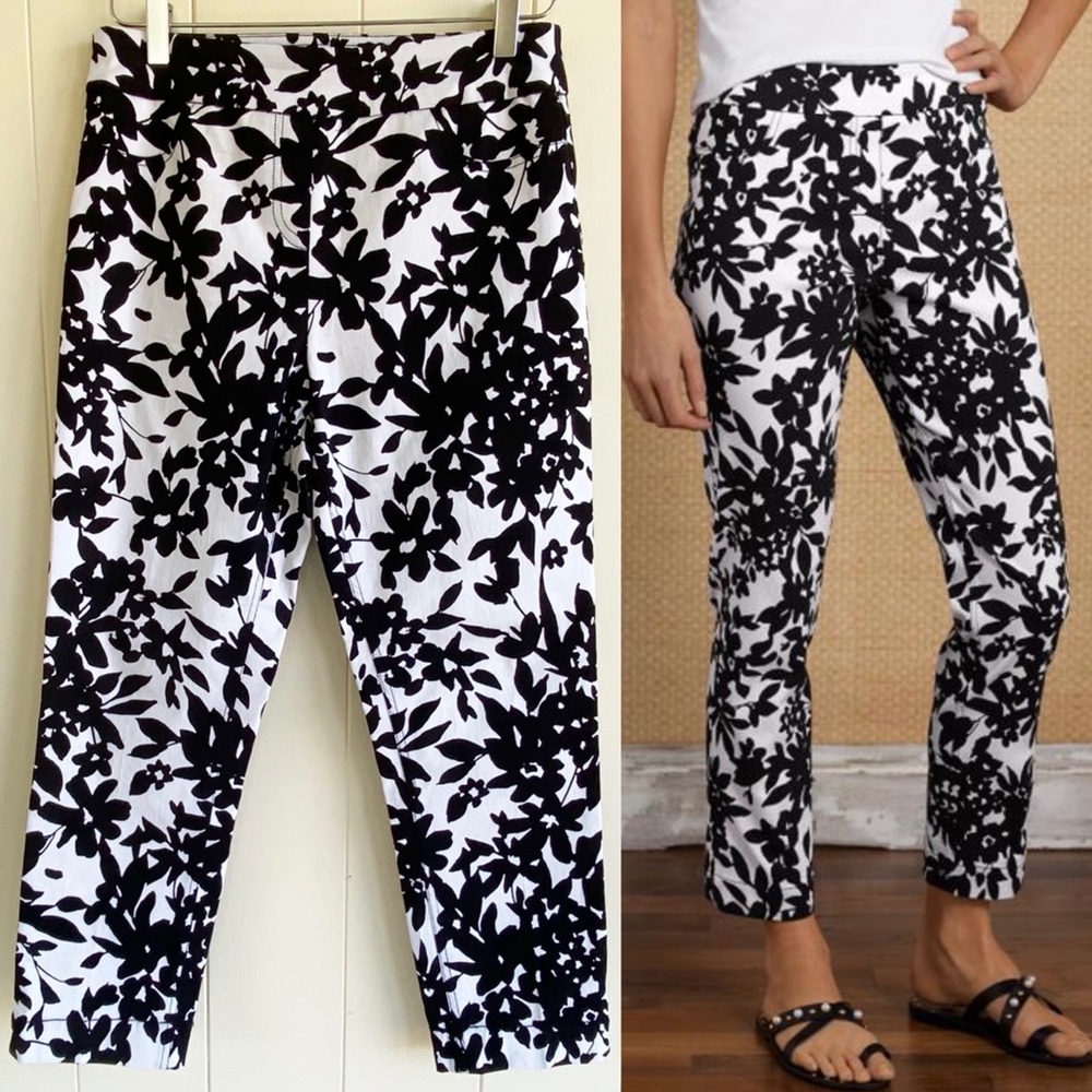 Soft Surroundings Super Stretch Capri Legging Black Silhouette Floral Size Small
